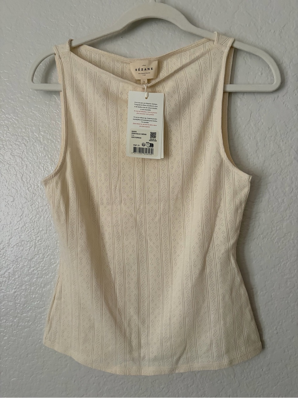 NWT FANNY T-SHIRT Cream Pointelle Size L